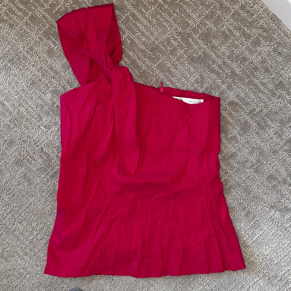 Zara Pink/Red One-Shoulder Top